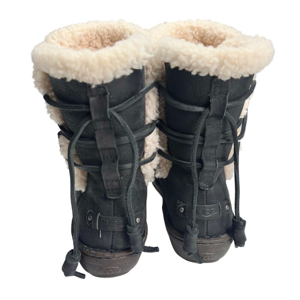 Ugg | Women | Akadia Black Leather Sheepskin Fur Pull On Fall Boots | Size US 7 - Picture 3 of 16